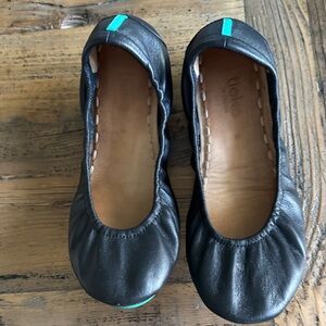 Tieks Black Leather Ballet Flats with Teal Accent
